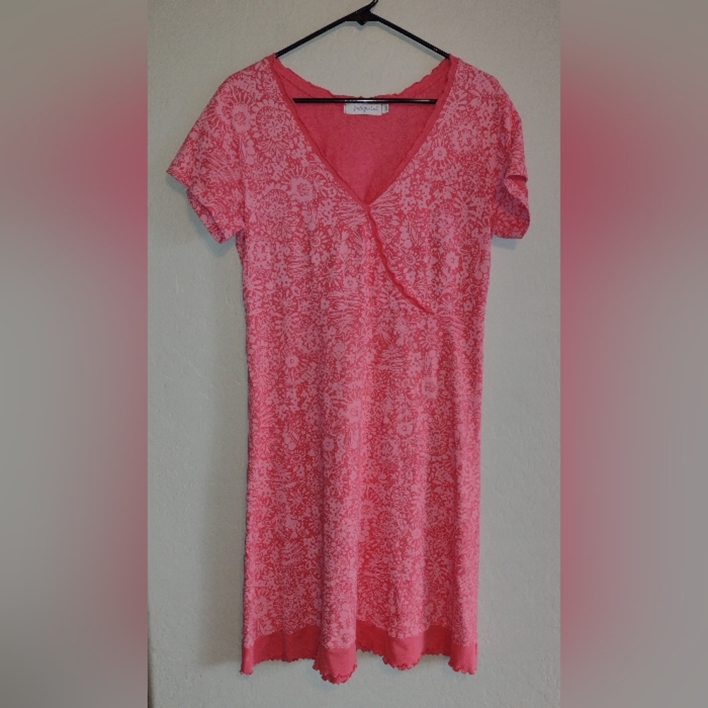 Fresh Produce Pink V-Neck Short Sleeve Crossover Floral Print Sun Dress Womens-S